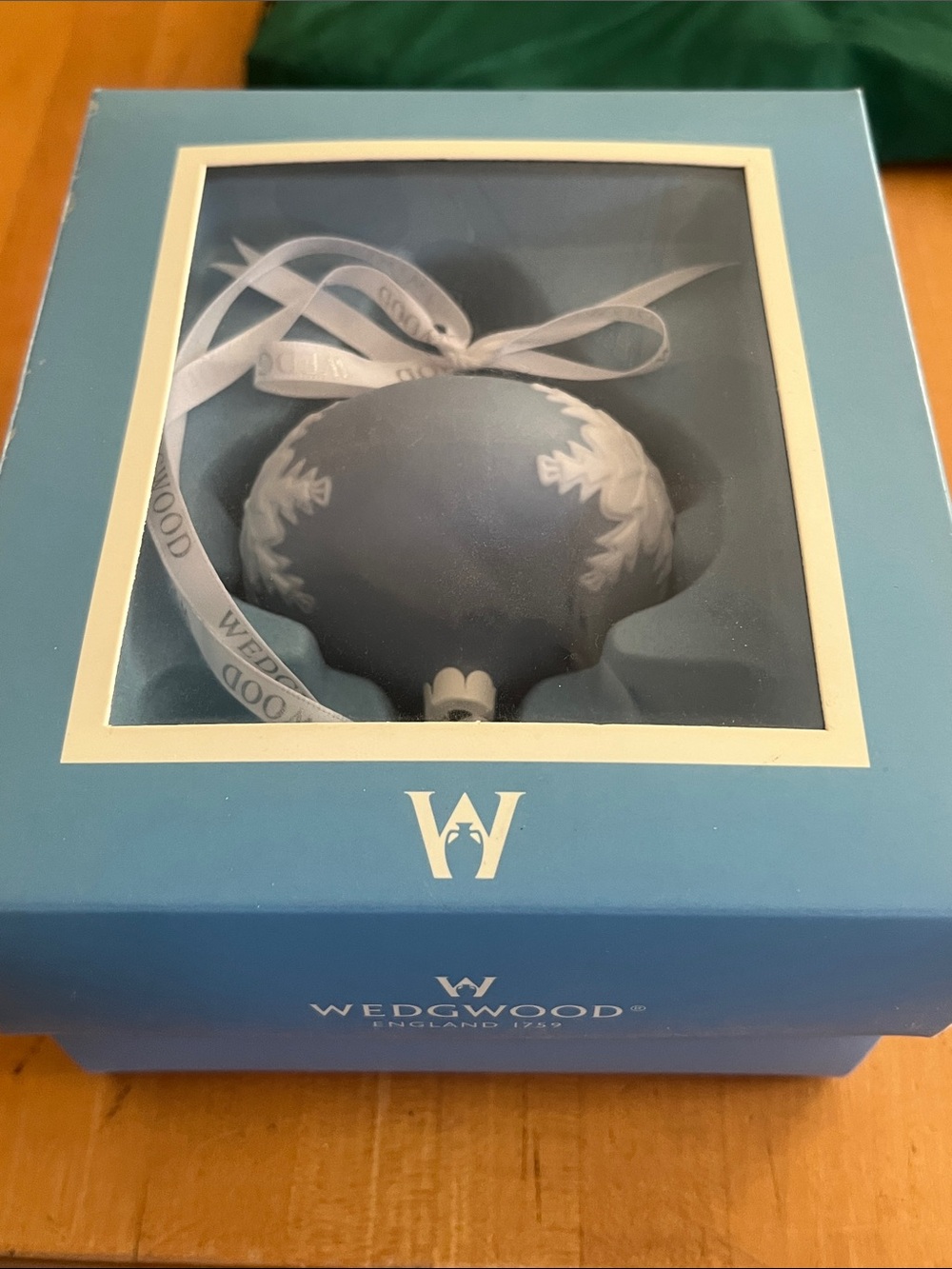 Wedgwood Blue and White Jasperware Ornament with Ribbon